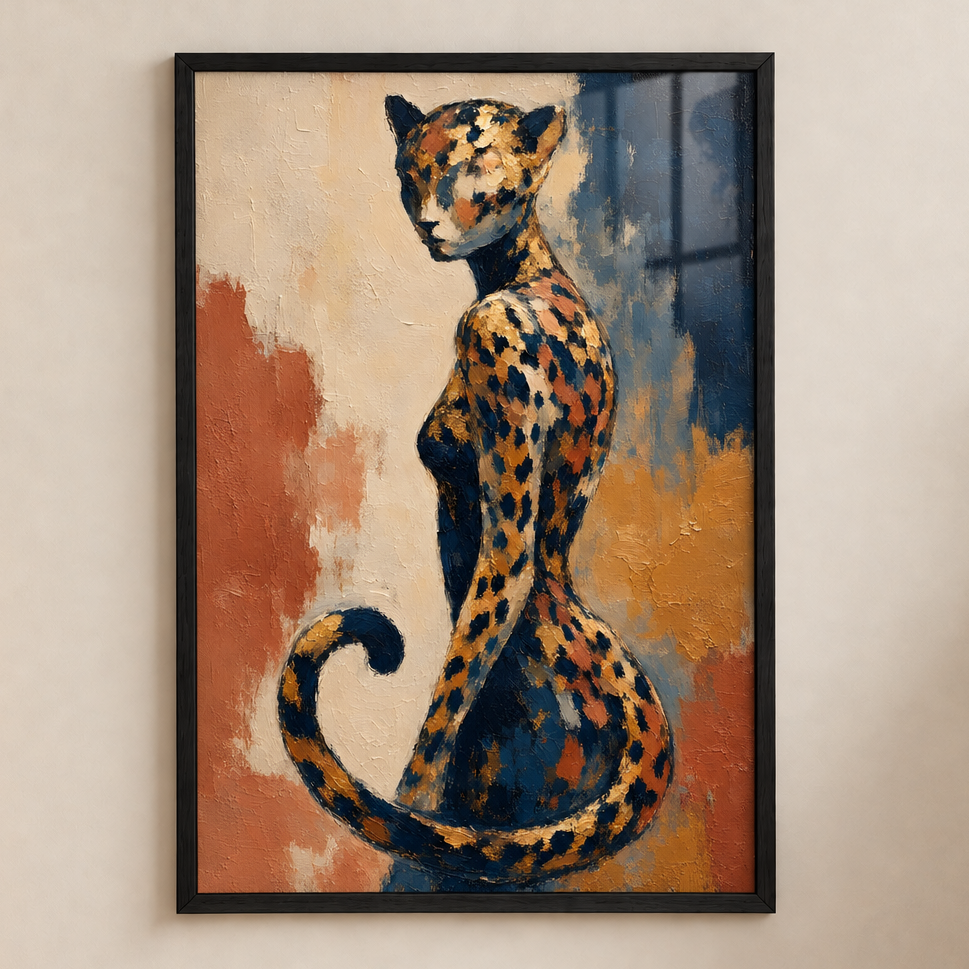 Femme-léopard dans le cadre noir