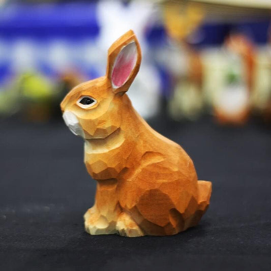 Lapin Marron en Bois de Tilleul – Figurine Facette Artisanale Fait Main