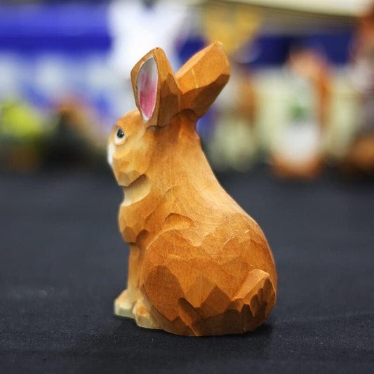 Lapin Marron en Bois de Tilleul – Figurine Facette Artisanale Fait Main