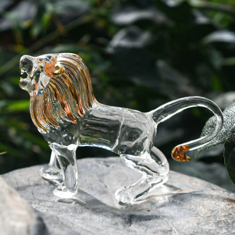Statuette Lion en Cristal Artificiel – Sculpture Transparente Fait Main