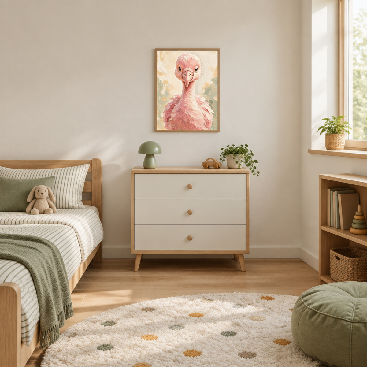 Affiche bébé flamant rose encadrée – prête à accrocher
