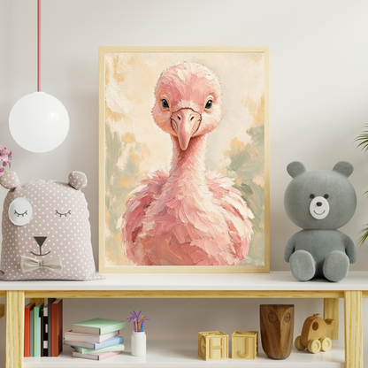 Affiche bébé flamant rose encadrée – prête à accrocher
