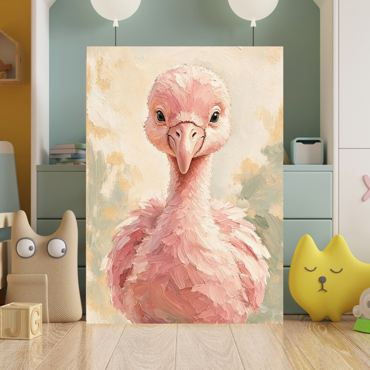 Affiche bébé flamant rose encadrée – prête à accrocher