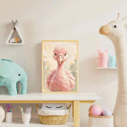 Affiche bébé flamant rose encadrée – prête à accrocher