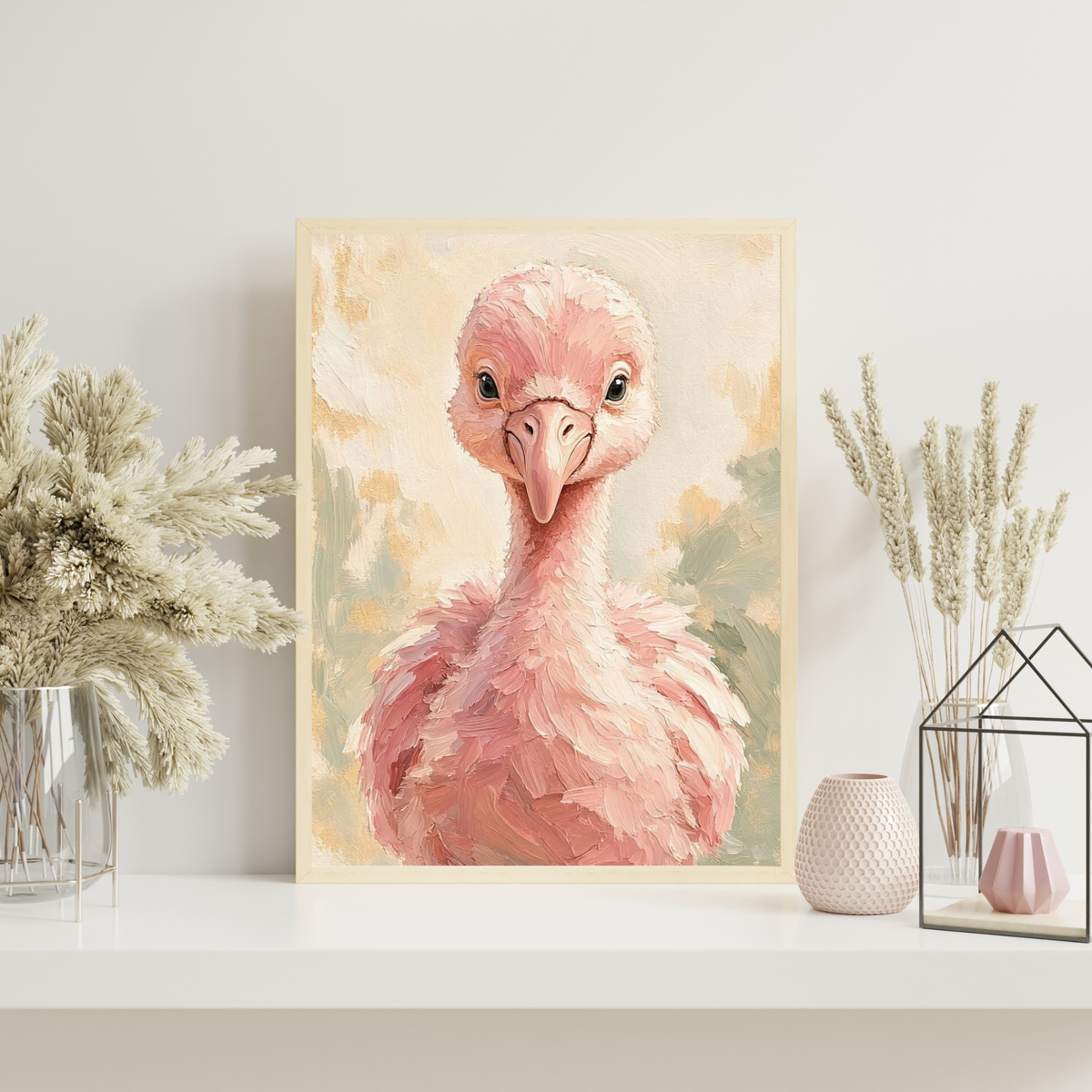 Affiche bébé flamant rose encadrée – prête à accrocher