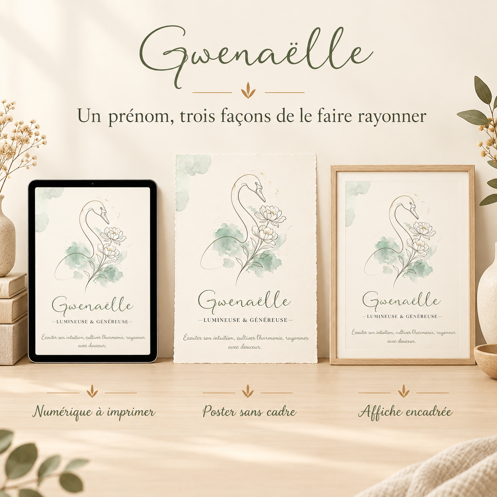 Affiche symbolique du prénom Gwenaëlle – Les trois versions