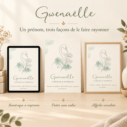 Affiche symbolique du prénom Gwenaëlle – Les trois versions