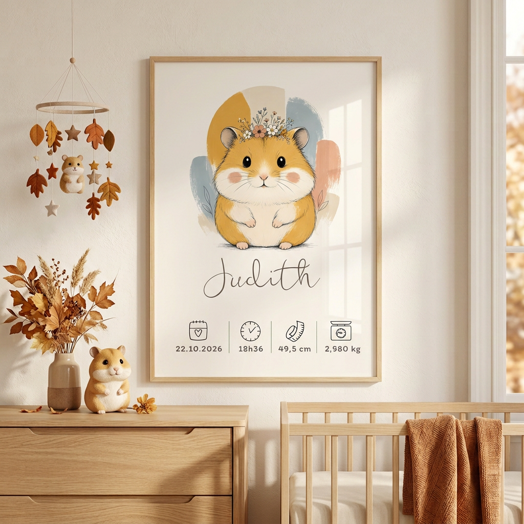 Hamster Judith encadré dans une chambre