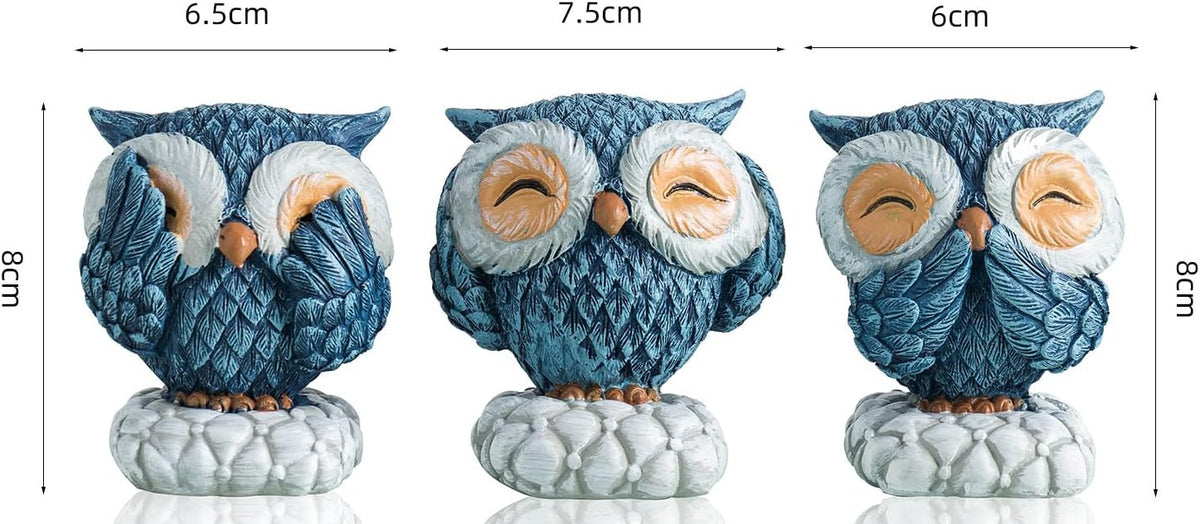 Set de 3 Chouettes en Résine – Statuettes Décoratives Mignonnes