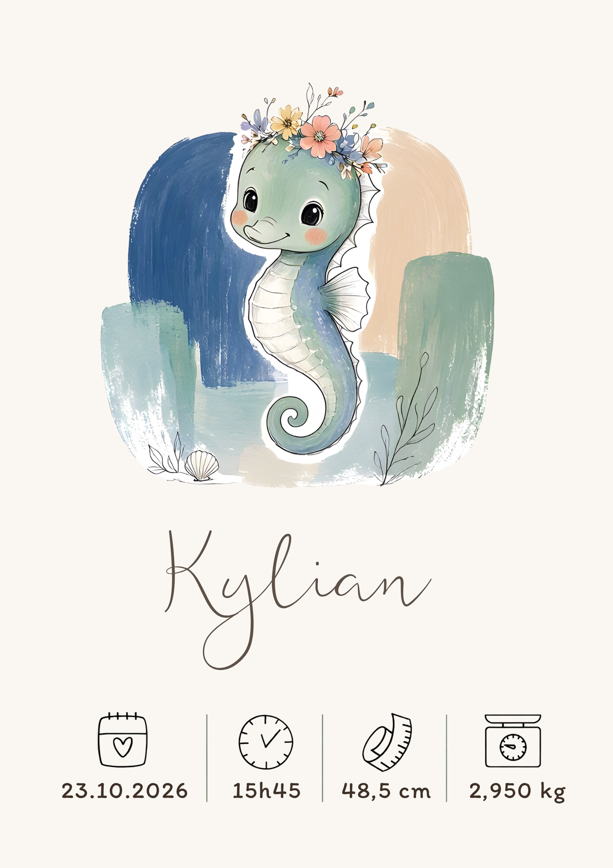 Affiche hippocampe personnalisée – Animal totem