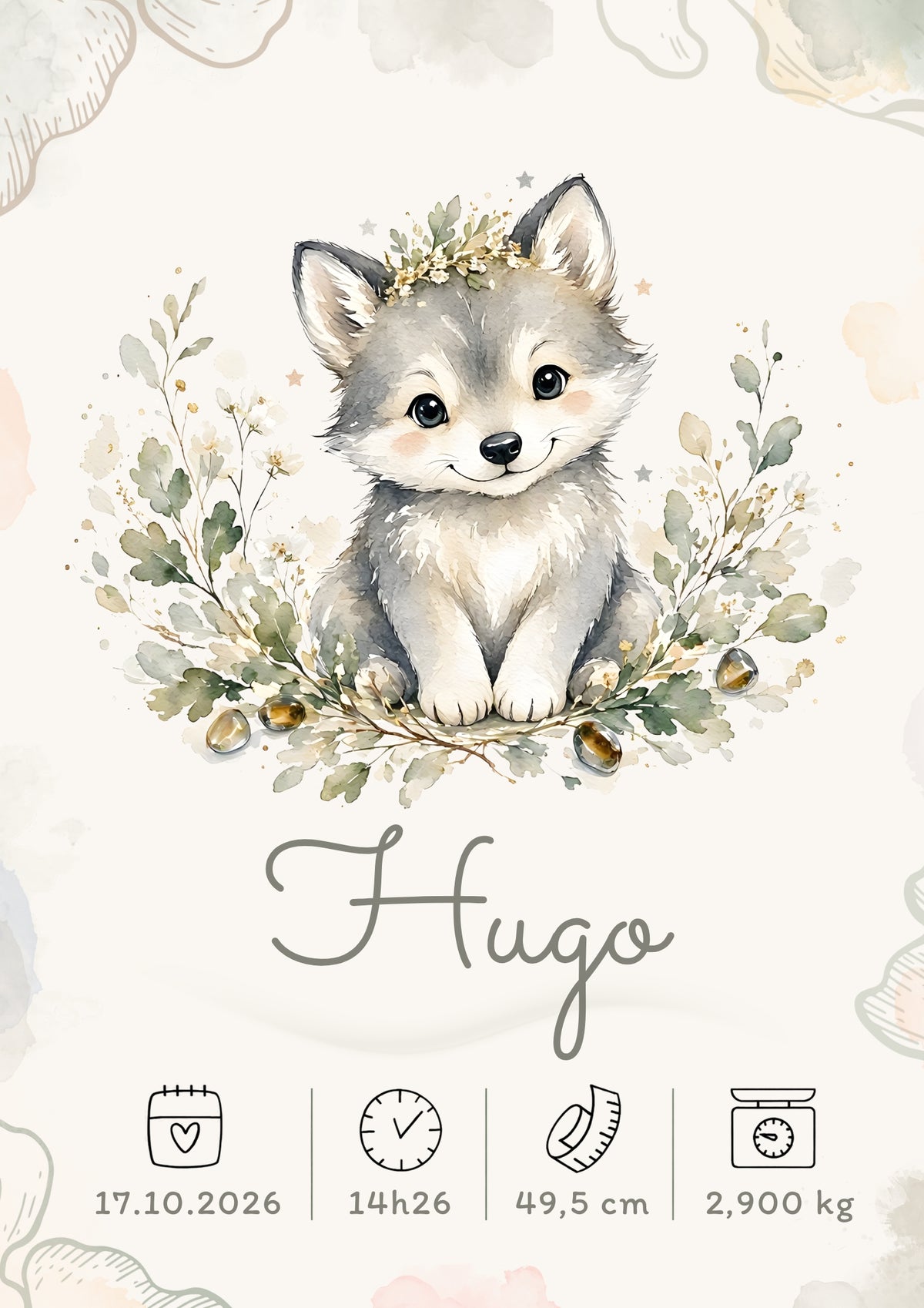 Affiche de naissance Hugo personnalisée