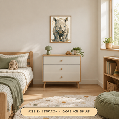 Poster bébé rhinocéros – affiche chambre d'enfant sans cadre