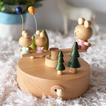 Boîte à musique en bois personnalisée - la balançoire des oursons