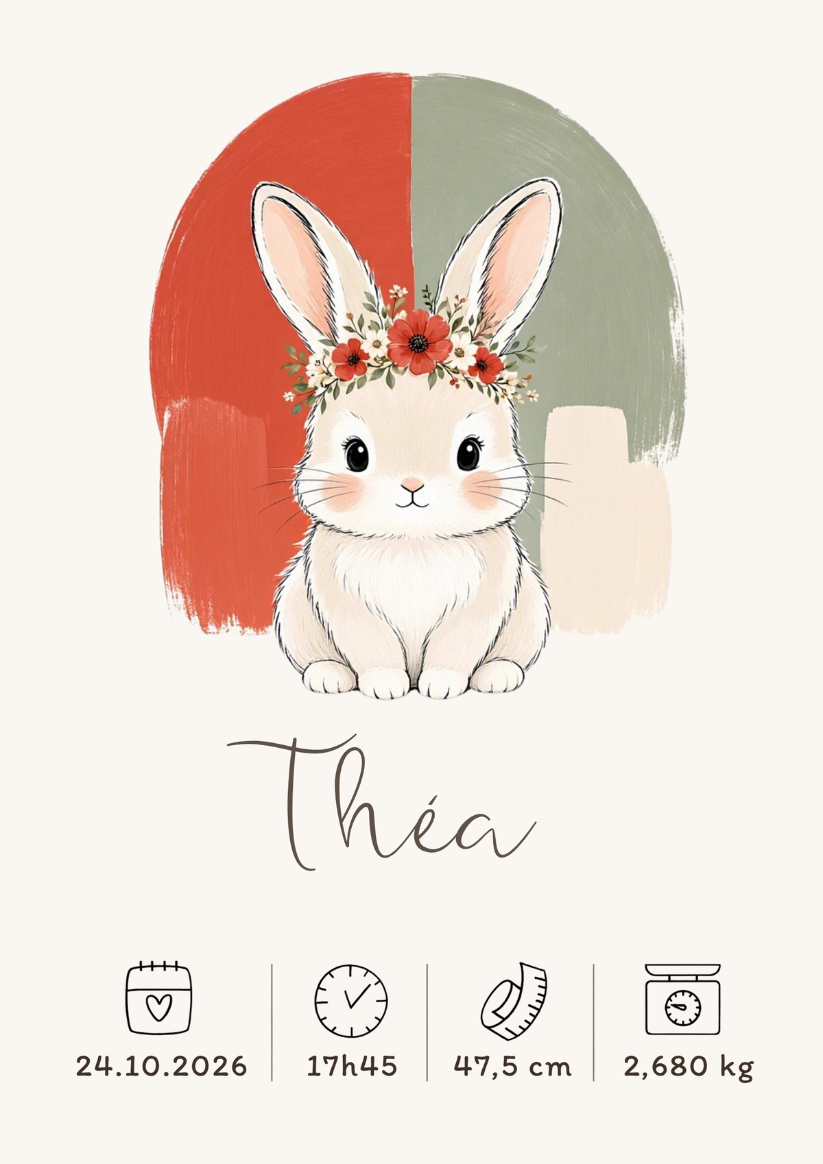 Affiche lapin coquelicot personnalisée – Animal totem