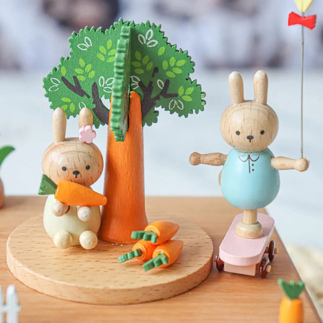 Boîte à musique personnalisée en bois  - Les p'tits lapinous