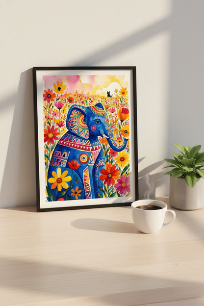 Mockup A4 affiche éléphant sur bureau