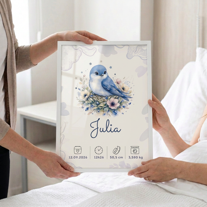 Nouvelle photo de l’affiche Julia offerte à la maternité, cadre blanc et plexiglas