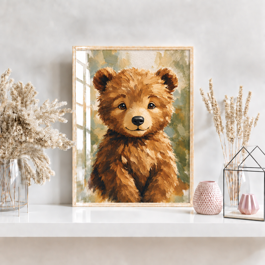 Affiche bébé ours encadrée – chambre d'enfant prête à accrocher