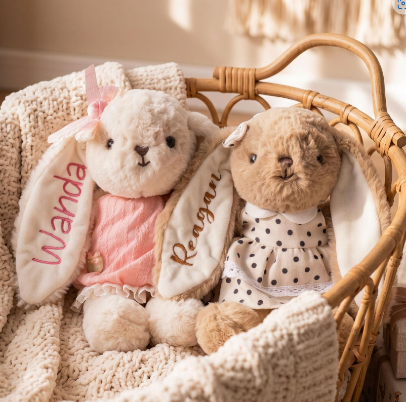 Peluche Lapin Personnalisable – Prénom brodé à la machine