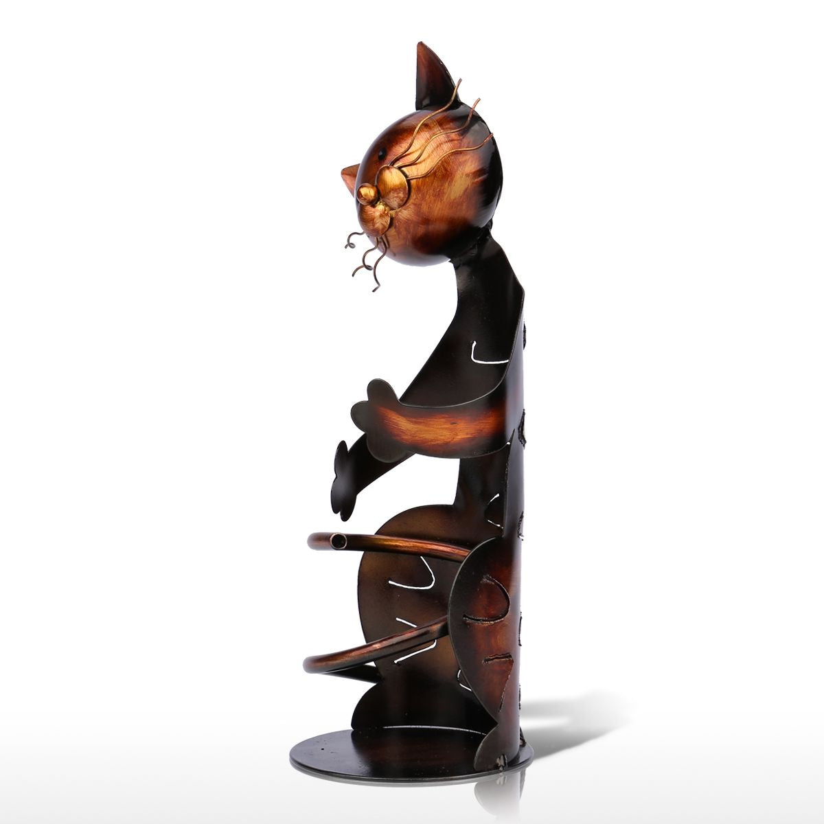 Support bouteille chat en métal vu de côté, objet déco design pour vin