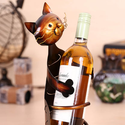 Support bouteille chat en métal avec vin blanc, cadeau pour amateur de vin