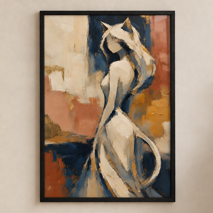 Portrait de la femme-chat dans un cadre avec plexiglas