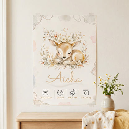 Poster Aïcha sans cadre fixé au mur dans une chambre d’enfant