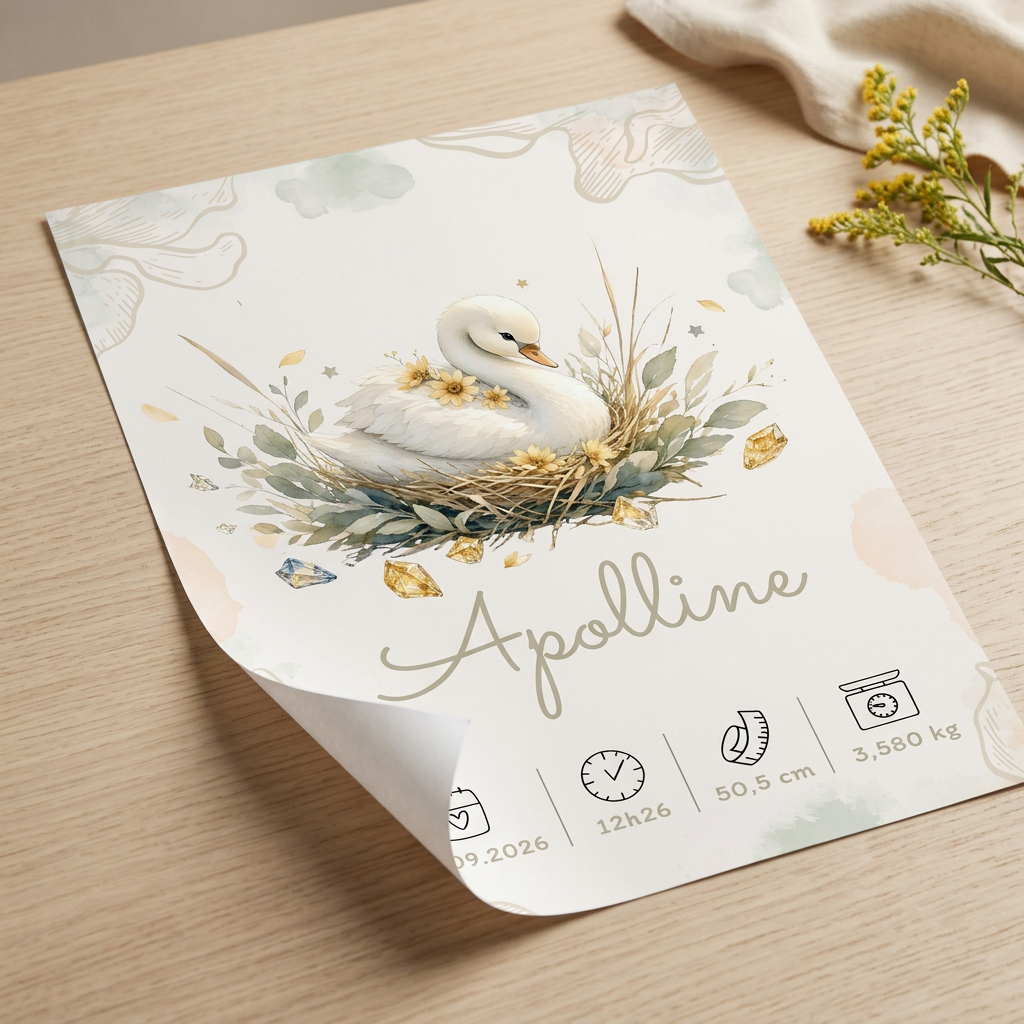 Poster Apolline sans cadre, posé sur une table avec le papier légèrement enroulé