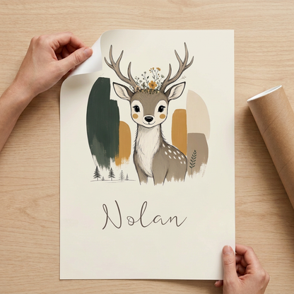 Poster Cerf majestueux Nolan sur une table, sans cadre