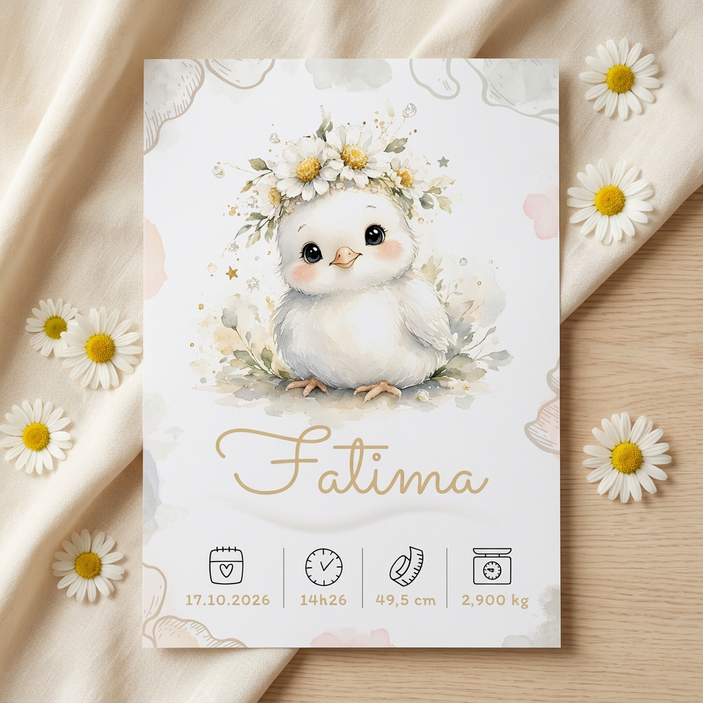 Poster Fatima présenté à plat avec des camomilles