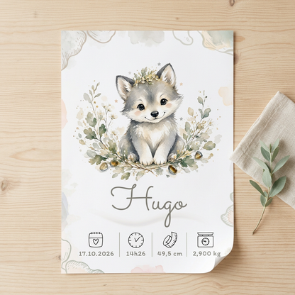Poster de naissance Hugo personnalisé – Sans cadre