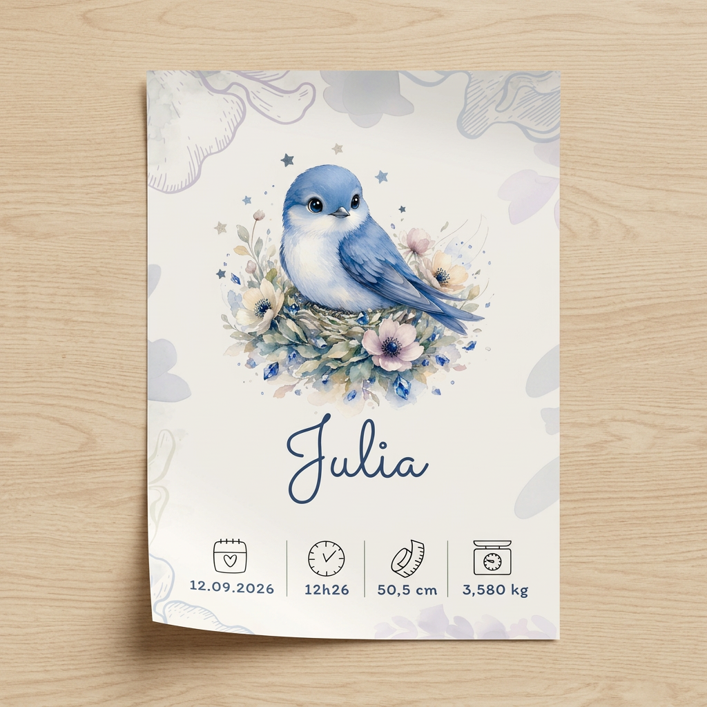 Poster Julia sans cadre posé sur une table