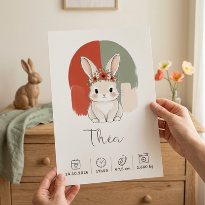 Poster Lapin coquelicot Théa sans cadre tenu en main