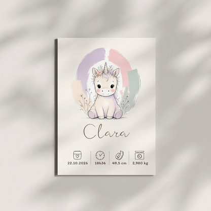Poster licorne Clara sans cadre sur fond clair