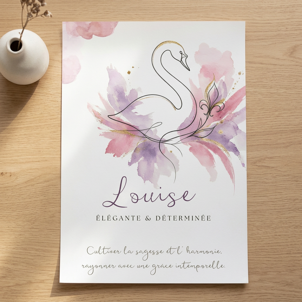 Poster Louise sans cadre, posé sur une table en bois clair