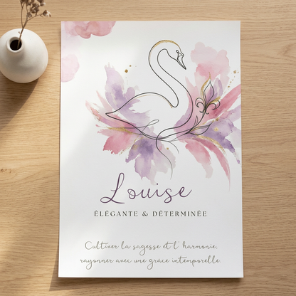Poster Louise sans cadre, posé sur une table en bois clair