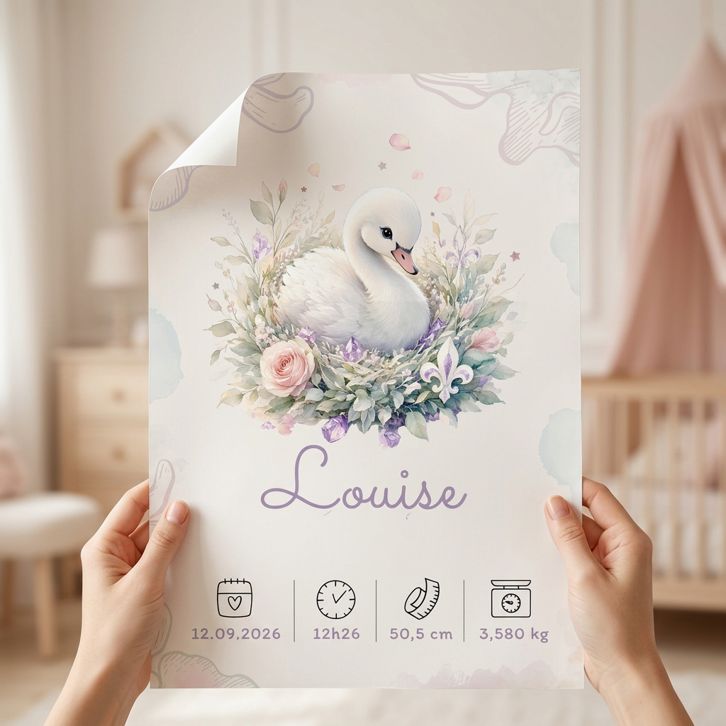 Poster Louise tenu à la main avec bords du papier visibles et légère courbure