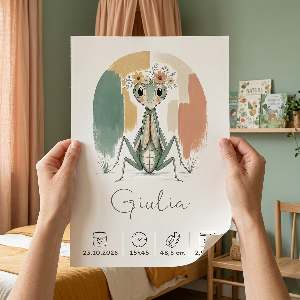 Poster Mante religieuse Giulia sans cadre tenu entre deux mains