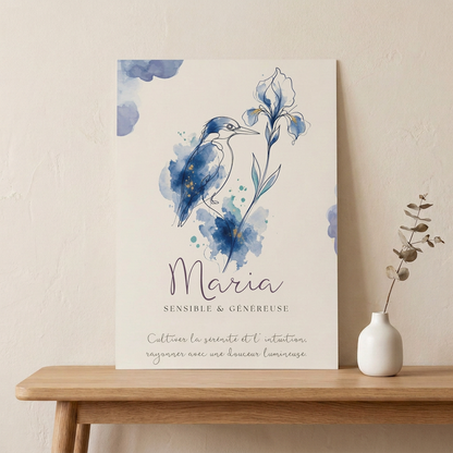 Poster Maria sans cadre sur une console en bois clair
