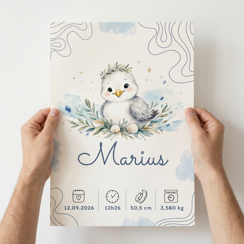 Poster Marius en papier souple tenu en mains
