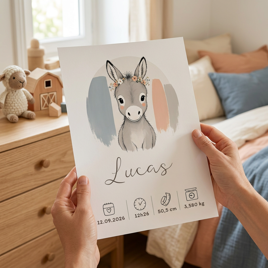 Poster Âne Lucas sans cadre tenu entre deux mains