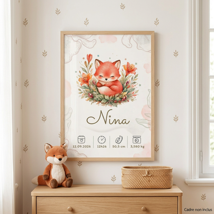 Poster Nina dans un cadre en bois clair, avec la mention « Cadre non inclus »
