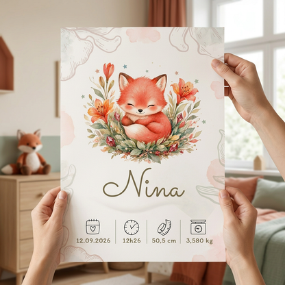 Poster Nina sans cadre tenu en main dans une chambre d’enfant