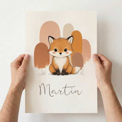 Poster renard Martin sans cadre tenu entre deux mains