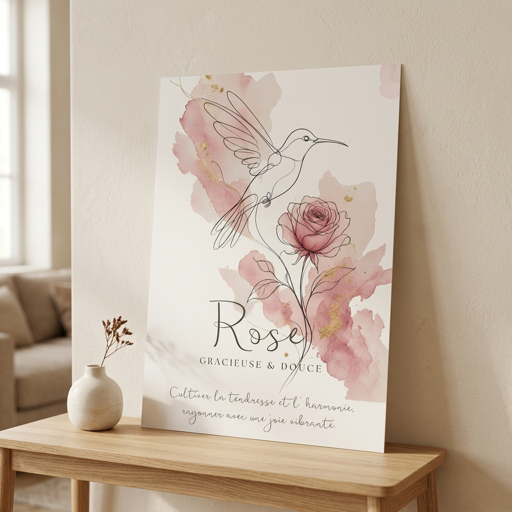 Poster Rose sans cadre sur une console en bois clair