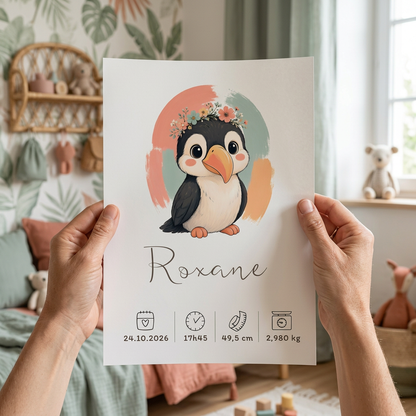 Poster Toucan Roxane sans cadre tenu entre deux mains