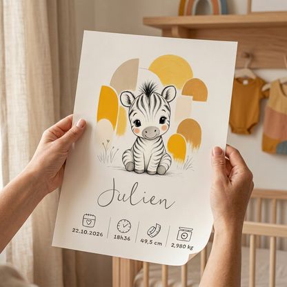 Poster zèbre Julien sans cadre tenu entre deux mains