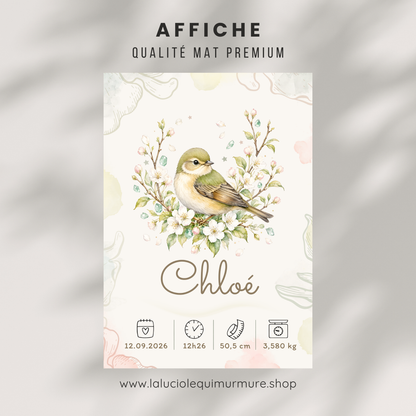 Poster de naissance Chloé personnalisé – sans cadre