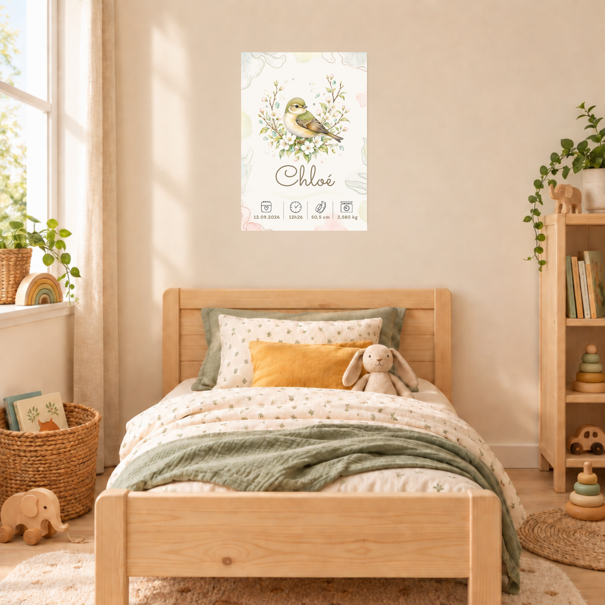 Poster de naissance Chloé personnalisé – sans cadre