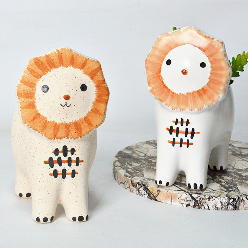 Pot de fleurs lion cartoon en céramique – vue générale